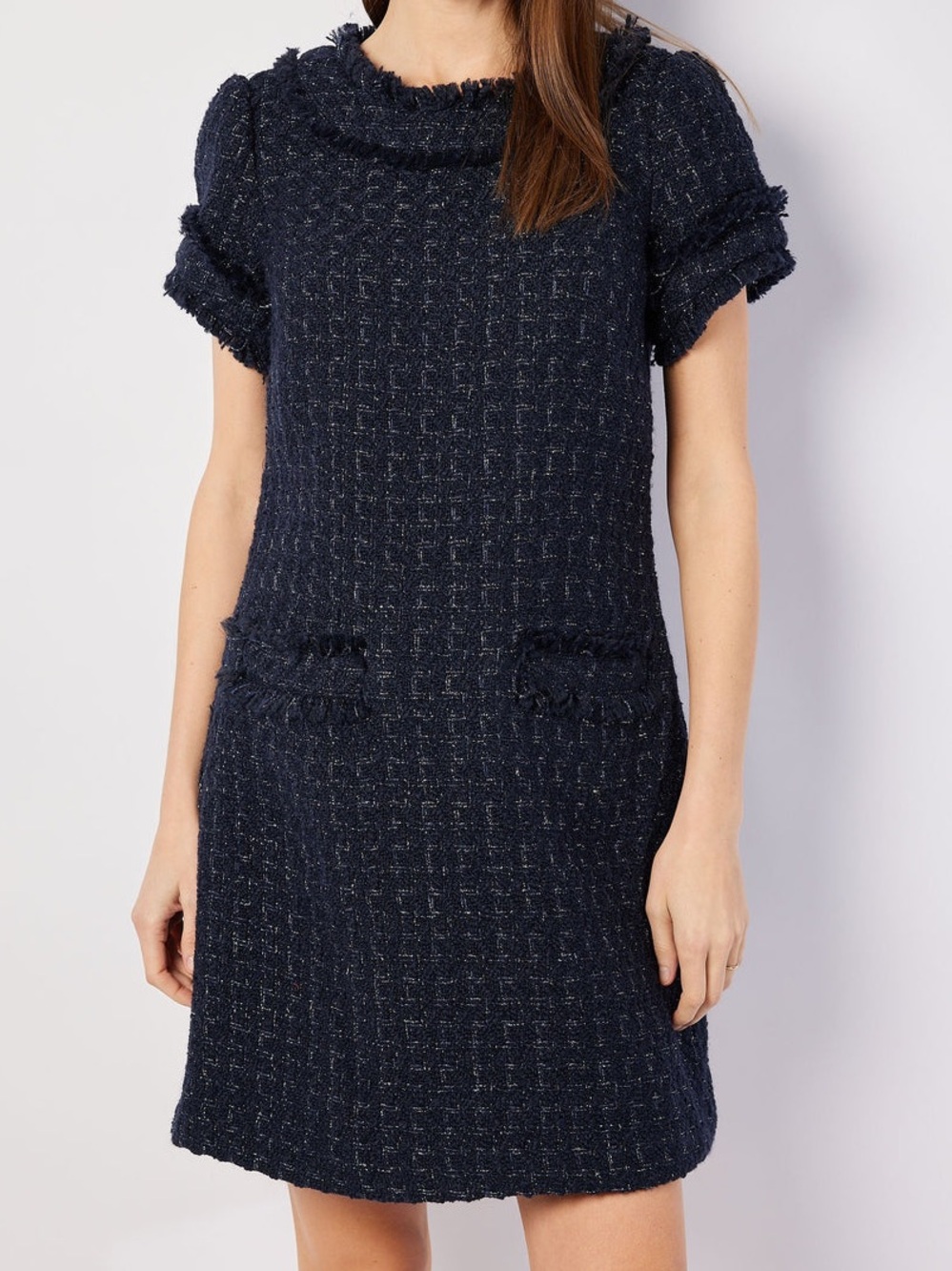 NWT Sail to Sable Navy Metallic Tweed Short Sleeve Shift Dress